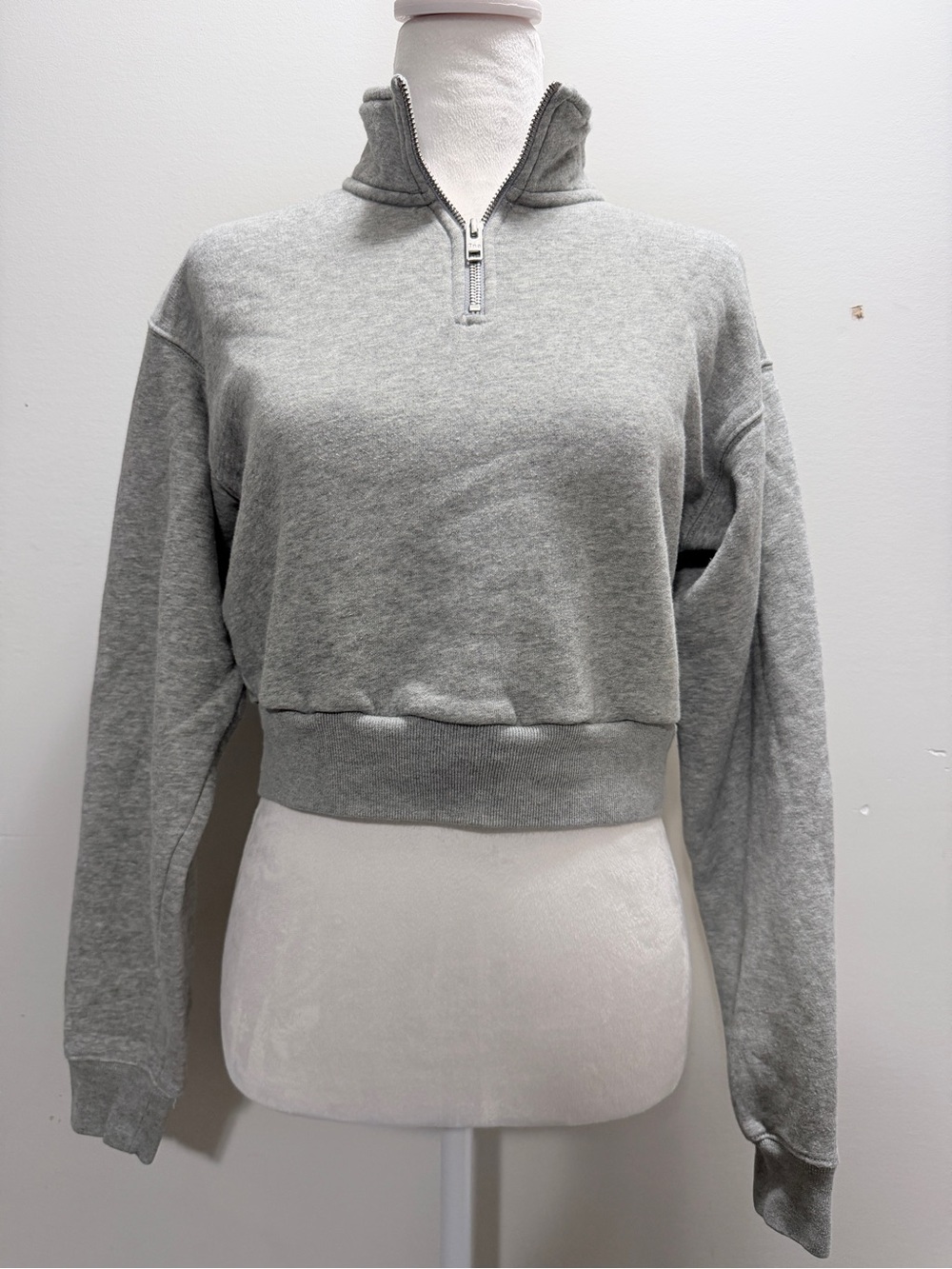 TNA Grey Quarter-Zip Cropped Pullover Size XXS